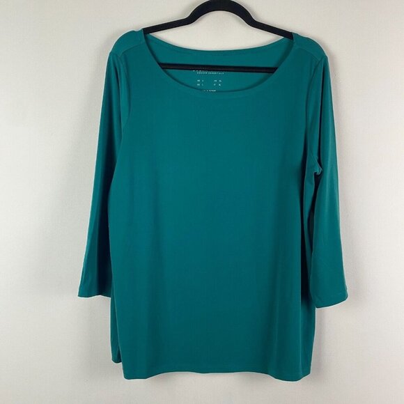 Susan Graver Modern Essentials Liquid Knit Tunic Size L Green 3/4 Sleeve - Picture 1 of 9